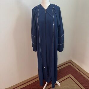 Black Embroidered Abaya Open Front Zip Modest Wear Eid Ramadan Large”